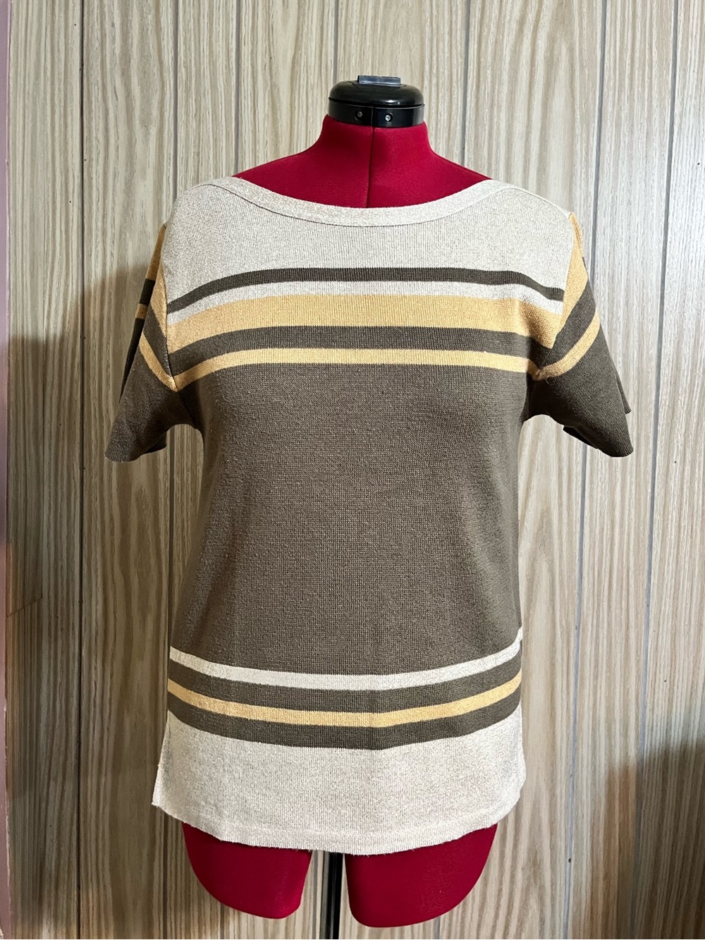 Authentique Travel Wear Neutral Earth Tone Striped Knit Top Made in Canada L